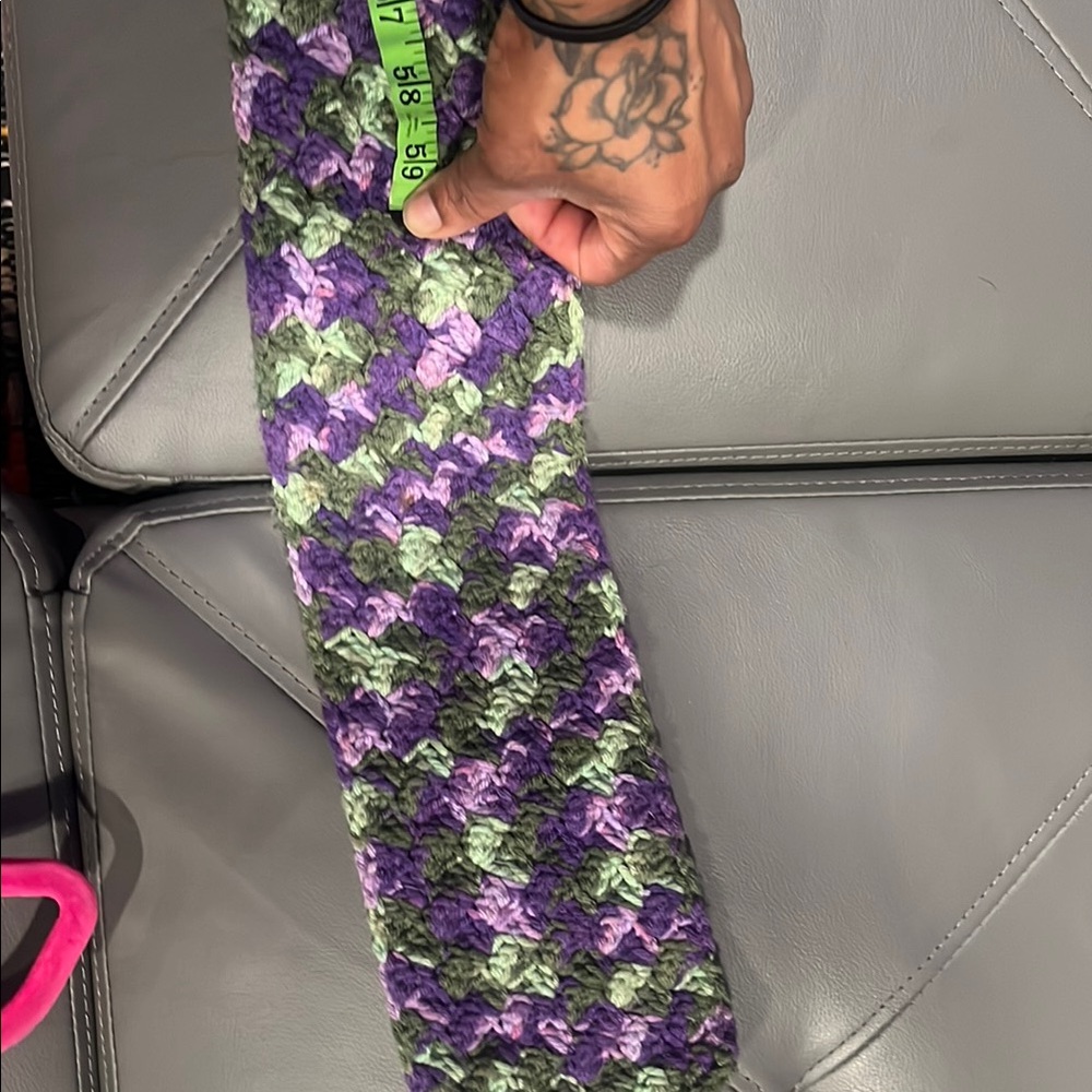 Handmade Crochet Scarf in Purple and Green